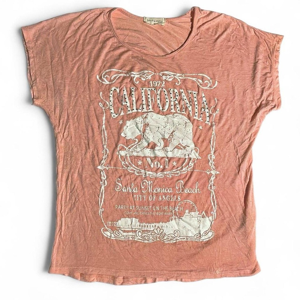 French Pastry LA California Bear Graphic Tee Studded Soft Rayon Santa Monica M